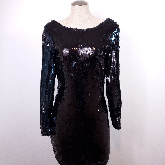 Zara Blue/Black Sequin Midi Dress - Picture 5 of 11